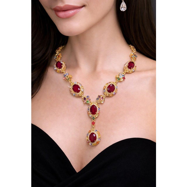 Red Bochic “Capri” Vintage Ruby & Yellow Sapphire Necklace - 18K & Silver For Sale - Image 8 of 9