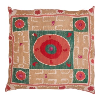 Giant Floor Pillow Made from a Mid-20th Century Samarkand Suzani For Sale