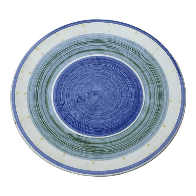 1990s Williams Sonoma Marisol Blue Center Yellow Green Italy Salad Plate For Sale