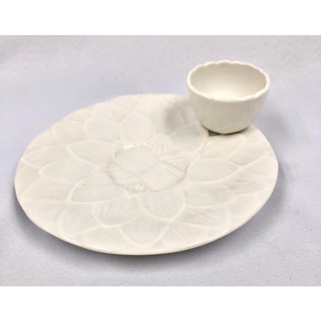 Ceramic White Ironstone Artichoke Serving Plate W/Attached Sauce Cup For Sale - Image 7 of 11