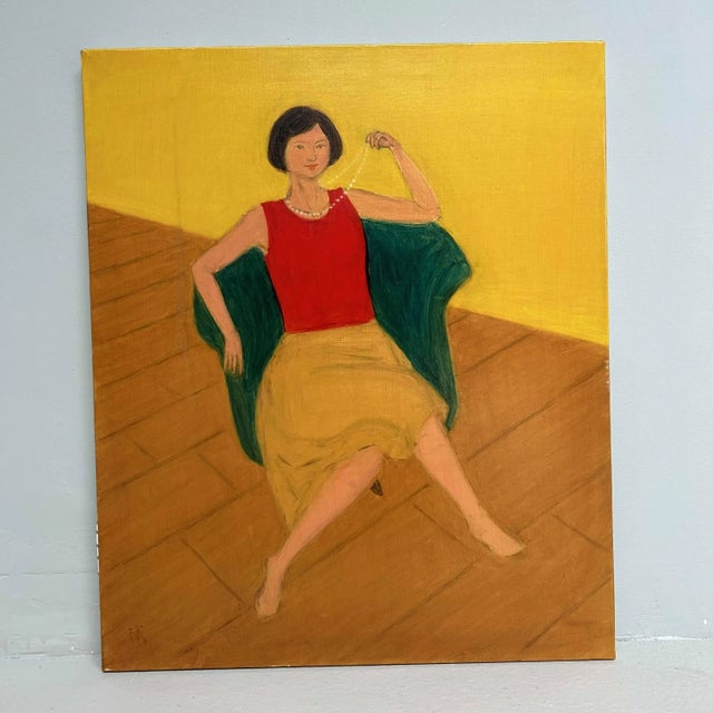 Makoto Igarashi, Interior with Necklace, Oil on Canvas, 1980s For Sale - Image 9 of 9