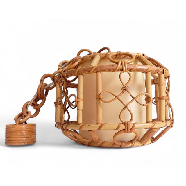 Mid-Century Modern French Riviera Bamboo and Rattan Pendant Lamp, 1960s For Sale - Image 4 of 18
