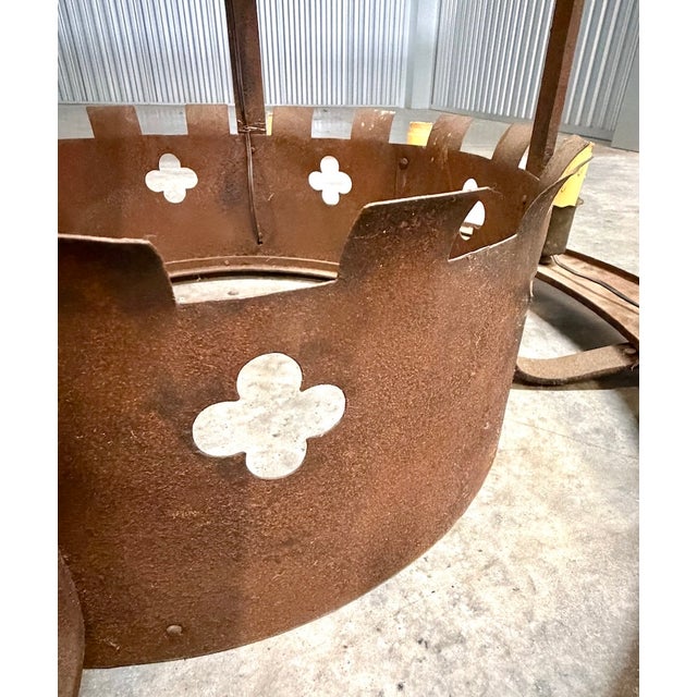 Vintage Round Iron Quatrefoil Chandelier For Sale - Image 11 of 18