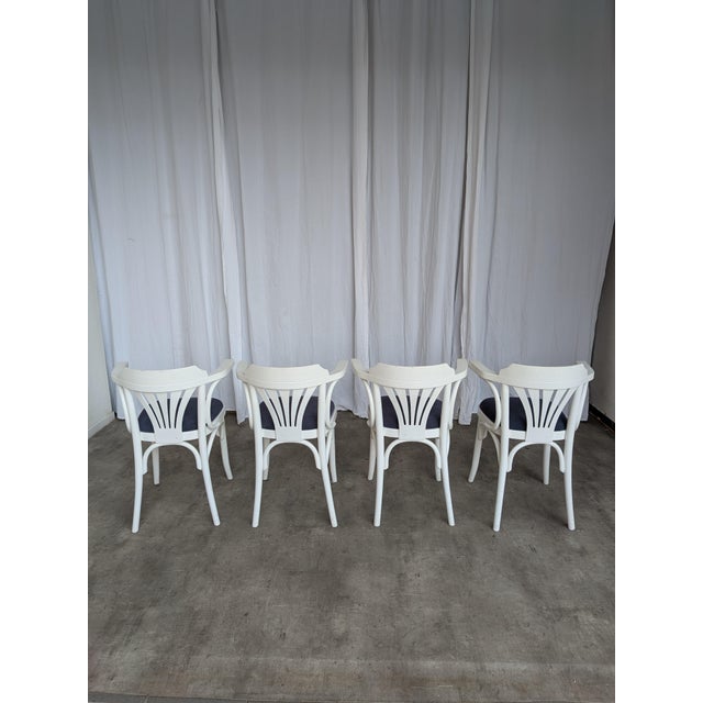 Vintage White Bentwood Dining Chairs with Blue Fabric Seats, 1970s, Set of 4 For Sale - Image 15 of 18