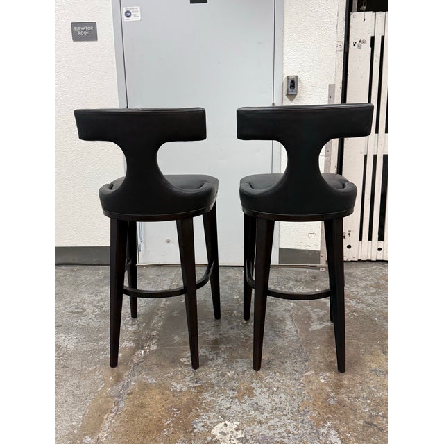 2020s Global Views Anvil Black Leather Bar Stools, Pair For Sale - Image 5 of 12
