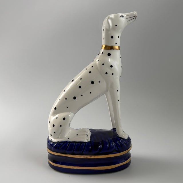 Figurative Fitz and Floyd Dalmatian Figurine on Cobalt Blue Base With Gold Accents For Sale - Image 3 of 13