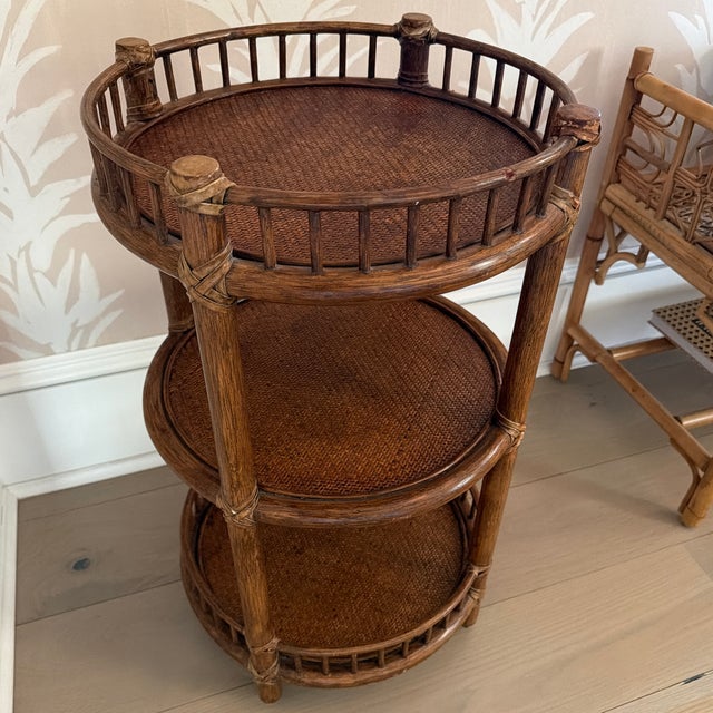Vintage McGuire Porto Petite Three-Tier Rattan End Table on Casters ...