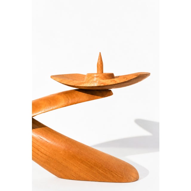 1950s Mid-Century Modern Biomorphic Boomerang Wood Double Flame Candlestick, 1950s For Sale - Image 5 of 10
