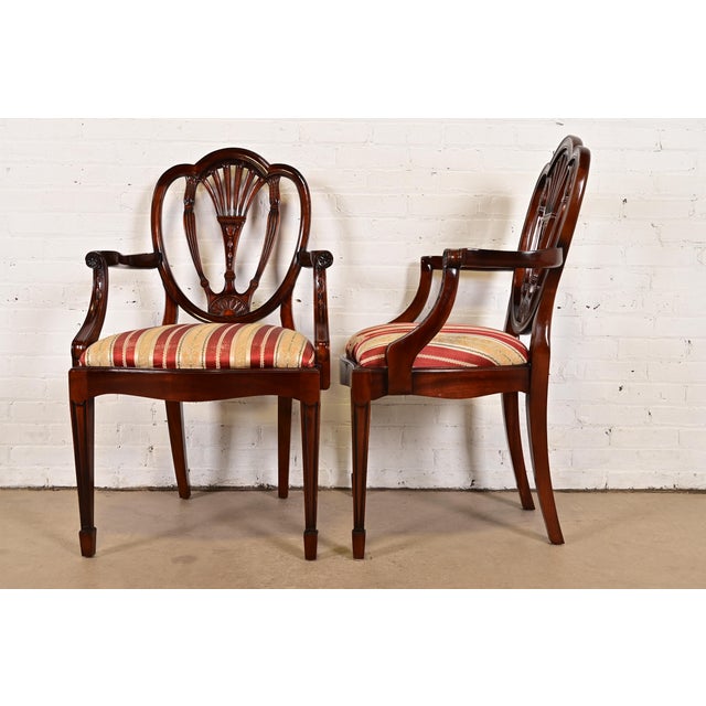 Baker Furniture Style Federal Carved Mahogany Shield Back Armchairs, Pair For Sale - Image 10 of 13