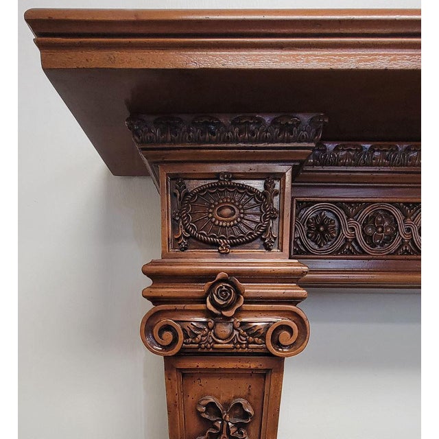 English English-Style Hand-Carved Limewood Fireplace Mantel, Crafted in Italy For Sale - Image 3 of 7