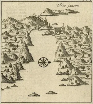 Early Bird's-Eye Map View of Rio Di Janeiro and Guanabara Bay, Brazil, 1702