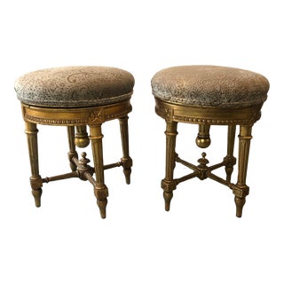 Late 19th Century Pair of Turn of the Century Gilded Swivel Top Vanity Stools For Sale
