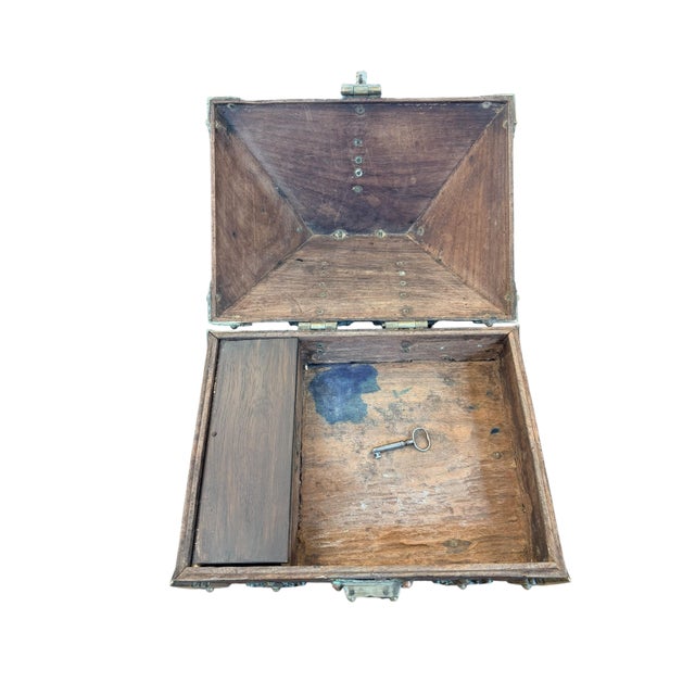 Brass 18th Century Brass Mounted and Lacquered “Marriage” Dowry Box. Exquisite For Sale - Image 8 of 9