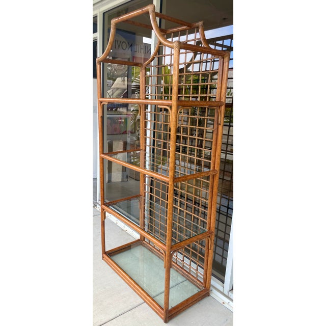 English Palm Beach Regency Style Pagoda Shape Bamboo Etagere For Sale - Image 3 of 9