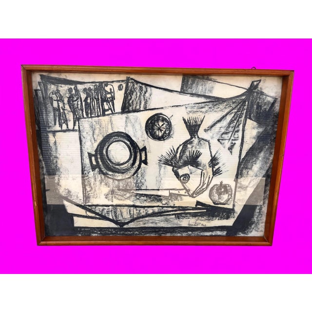 Dario D'amato, Work, 1962, Charcoal on Paper, in Very Good conditions. Designed 1960 to 1969 This piece has an attribution...