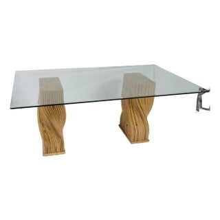 1970s McGuire Organic Modern Twisted Rattan Dining Table Bases With Glass Top For Sale