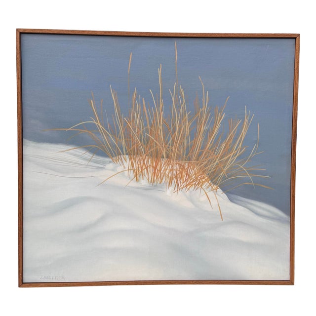 Signed Lassetter 1979 Winter Landscape Painting, Grass in Snow, Framed, Morrison-Knudsen Collection For Sale