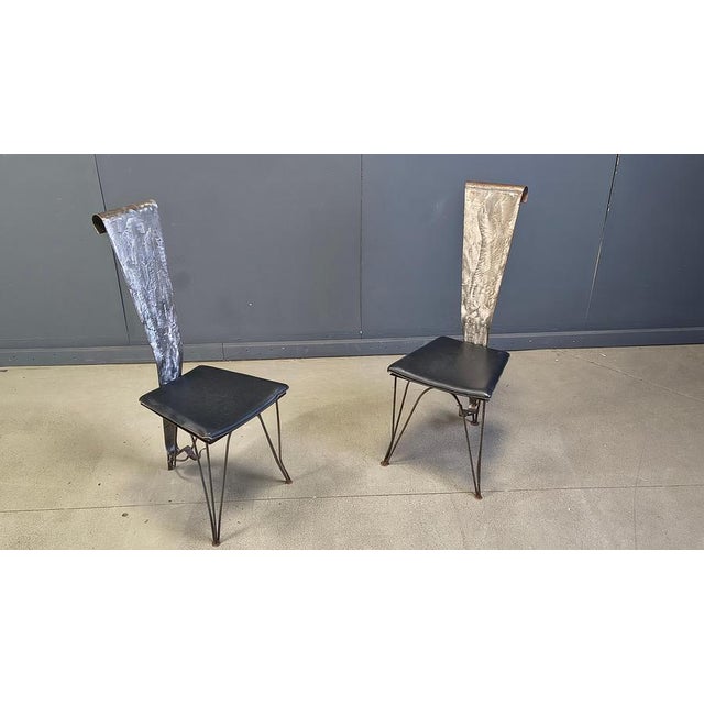 Hand Crafted Steel and Stone Dining Set with Glass, 1970s, Set of 5 For Sale - Image 6 of 18