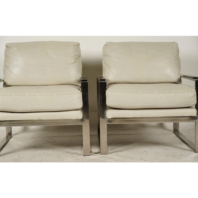 Wood Late 20th Century Pair of Modernist Michael Weiss Collection Leather & Chrome Armchairs by Vanguard Furniture For Sale - Image 7 of 9