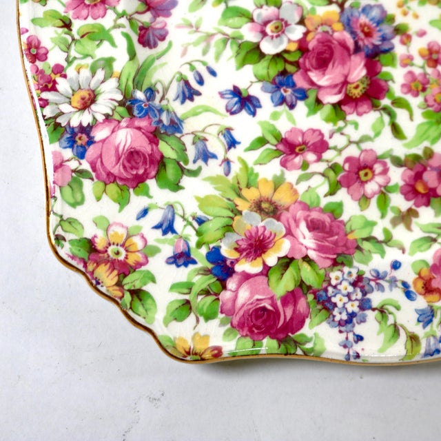 1940s Vintage 1940s Royal Winton "Summertime" Square Chintz Dessert Plate For Sale - Image 5 of 11