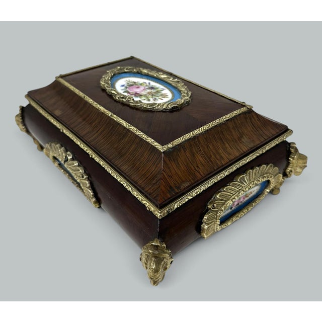 Manufacture de Sevres Antique French Sevres Porcelain Jewelry Wooden Regency Jewellery Box Casket 19Ct For Sale - Image 4 of 10