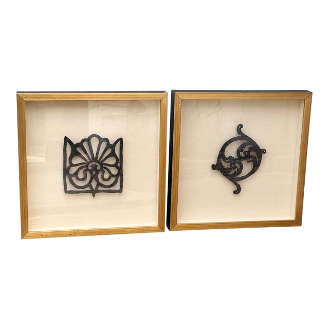 Vintage Framed Architectural Elements-a Pair For Sale