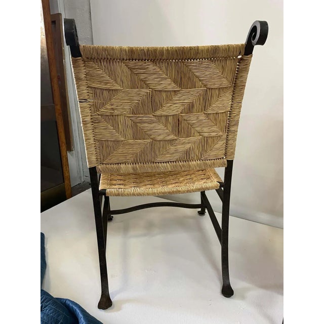 Hand Wrought Iron and Woven Raffia Armchairs - Set of 4 For Sale - Image 11 of 13