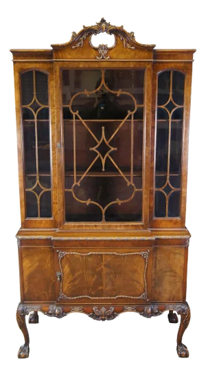 1920s Antique Romweber English Chippendale Georgian Mahogany China Display Cabinet