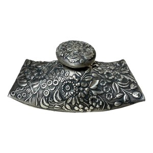 Antique Ornate Tiffany & Co. Silver Wood Repousse Ink Blotter Desk Top Article