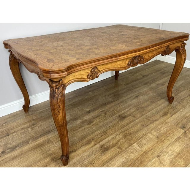 French Louis XVI Extendable Dining Table in Carved Oak For Sale - Image 4 of 15
