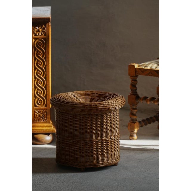 Brown Mid-Century French Bohemian Rattan Side Table or Stool, 1950s For Sale - Image 8 of 17