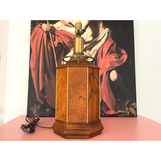 1960s Burl Wood Column Lamp & Shade by Knob Creek For Sale - Image 14 of 18