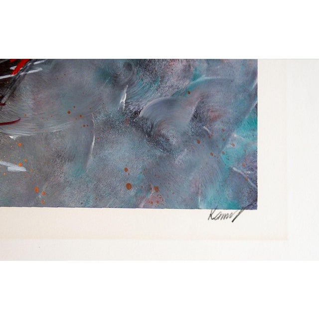 Mid 20th century abstract mixed media monoprint. Signed illegibly and numbered 1/1 in pencil along lower margin. Muted...