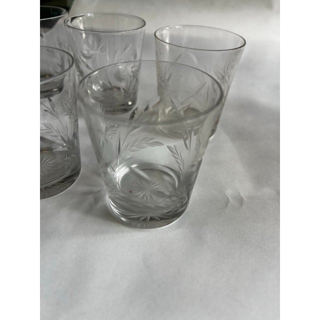 1970s Collection of Small Glasses With Etched Accents- Set of 6 For Sale - Image 9 of 10