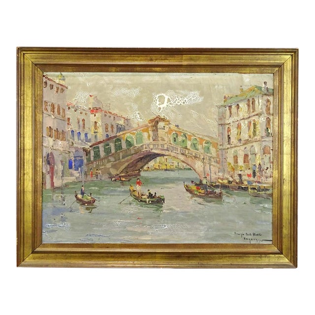 Early 20th Century Rudolph Negely Impressionistic Oil Painting of Veniceâs Rialto Bridge For Sale