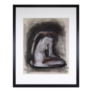 Large Vintage Modernist Female Nude Charcoal Figure Study Drawing C.1985 For Sale