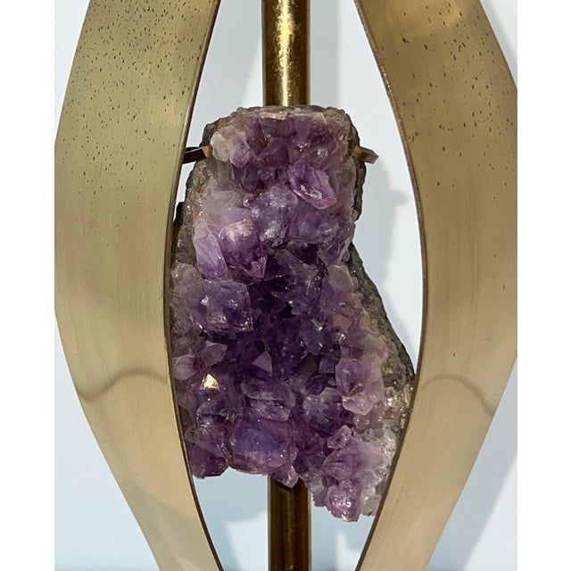 1970s Mid Century Modern Important sculptural brass lamp with an amethyst stone by Willy Daro For Sale - Image 9 of 12