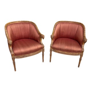 Late 20th Century Carved Rams Head Barrel Club Chairs - a Pair For Sale