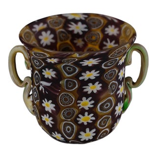 Rare Millefiori Vase in Brown With Handles, Fratelli Toso Murano Ca. 1900s For Sale