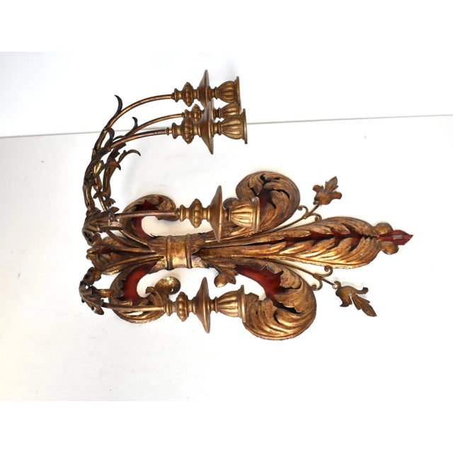 Gold Antique Italian Fleur De Lys Wall Candle Sconce For Sale - Image 8 of 9