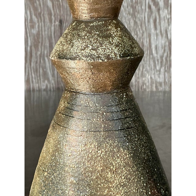 Late 20th Century Vintage Boho Original Studio Pottery Scored Vase For Sale - Image 5 of 6