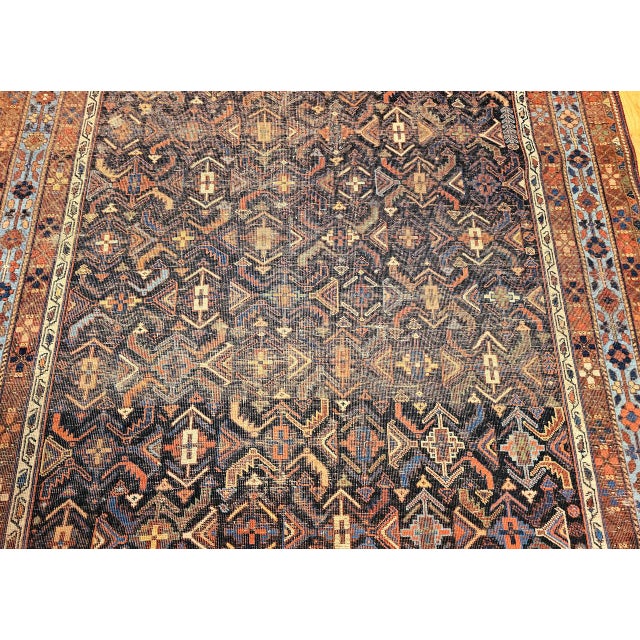 19th Century Afshar Tribal Rug, Handwoven Wool, All-Over Geometric Pattern, Navy & Blue, 5x6 For Sale - Image 12 of 18