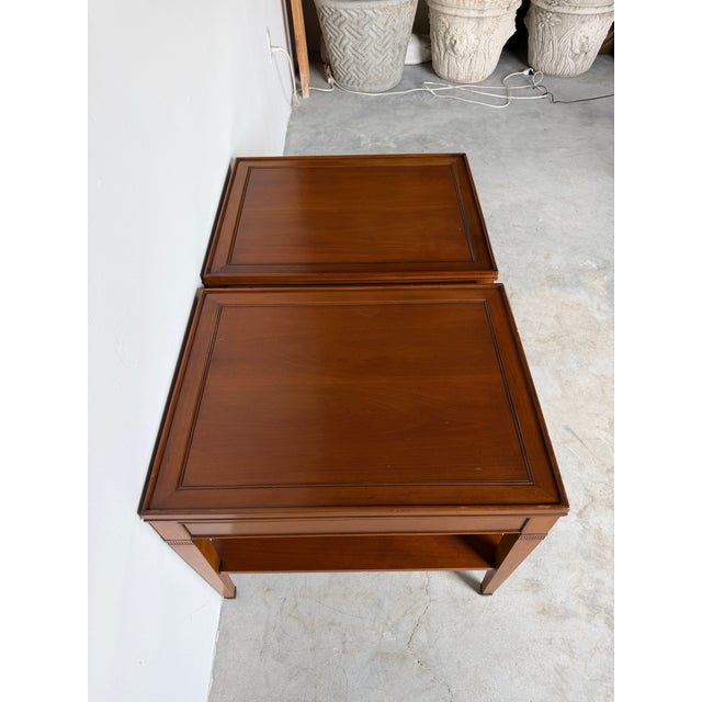 Vintage Hekman Neoclassical Style Wood End Tables With Drawers – A Pair For Sale In Miami - Image 6 of 17