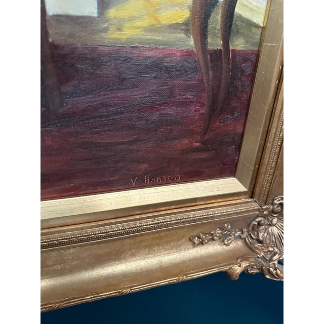 V. Hansen, Interior with Reading Woman, 1960s, Oil Painting on Canvas, Framed For Sale - Image 14 of 17