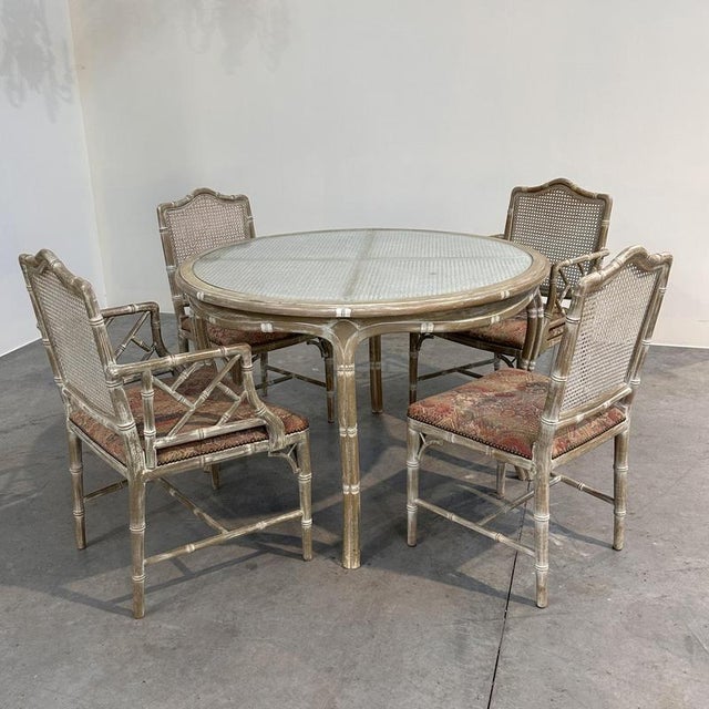 Vintage Dining Set in Faux Bamboo with Fabric, 1980s, Set of 5 For Sale - Image 16 of 16