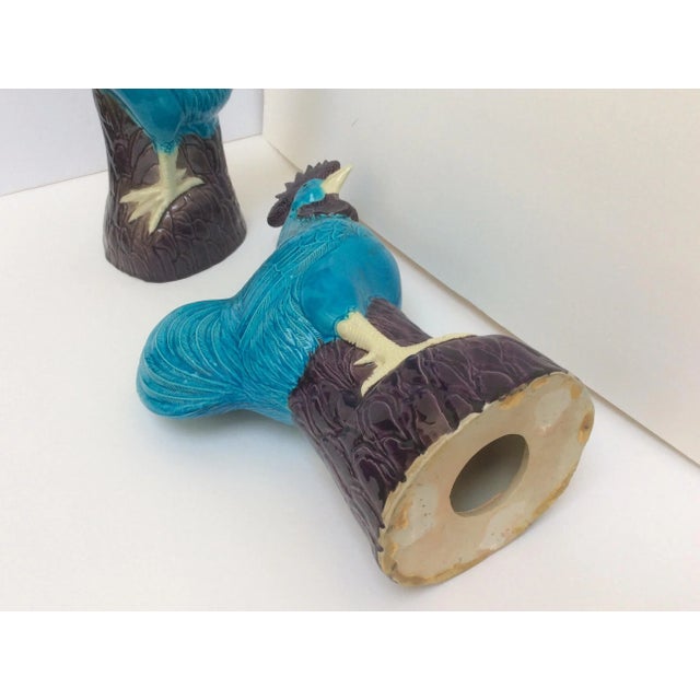 1980s Chinese Turquoise Porcelain Roosters - A Pair For Sale - Image 5 of 9