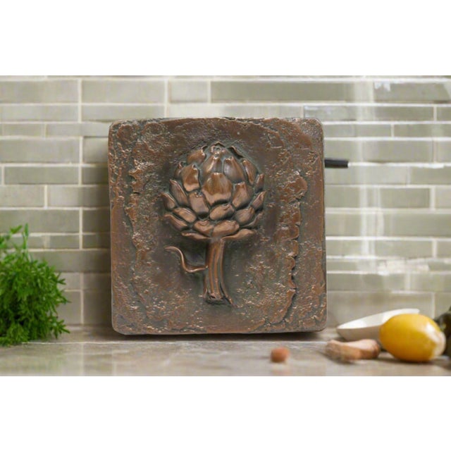 Vintage artichoke ceramic wall tile with coarse design and bronze coloring Very Good vintage condition Dimension: 8-inch H...