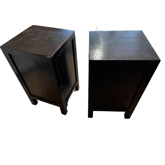 Wood 1920s Pair of Small Chinese Nightstands For Sale - Image 7 of 10