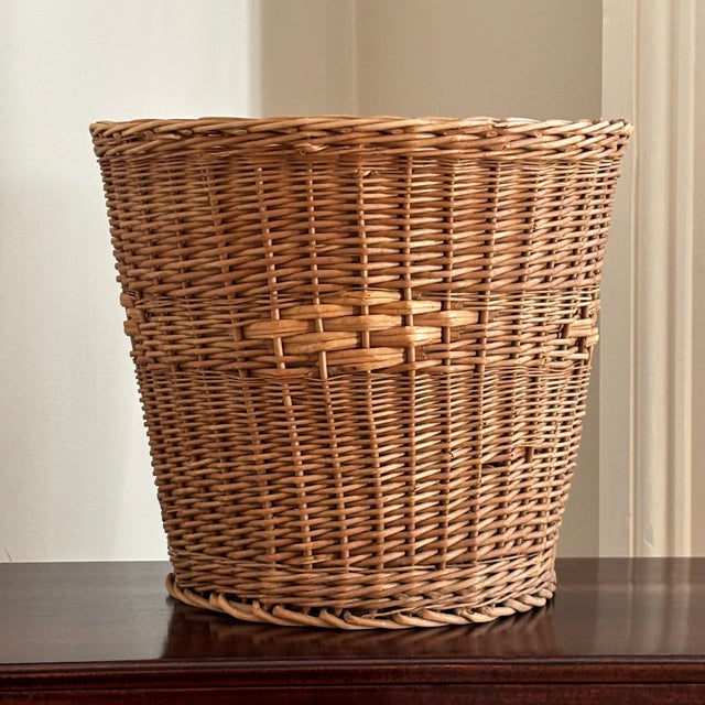 French Country Large Mid-20th Century Natural Wicker Planter Basket For Sale - Image 3 of 18