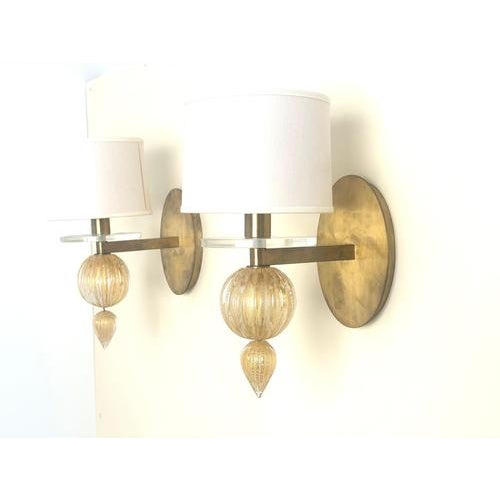 2000 - 2009 Gold Fleck Murano Glass Wall Sconces from Barbara Barry for Baker Furniture, Set of 2 For Sale - Image 5 of 13